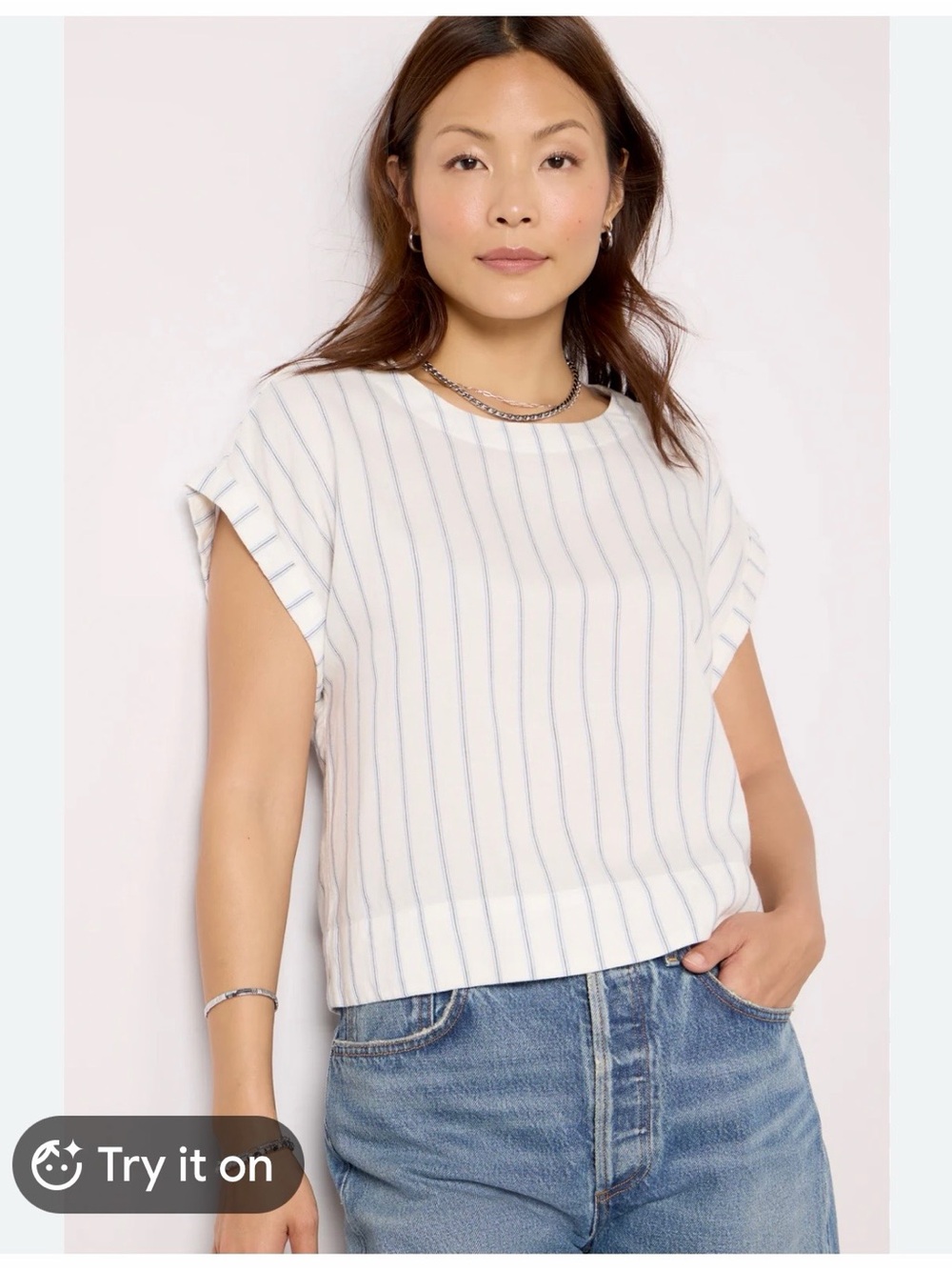 Cloth & Stone; Anthropolgie White and Blue Striped relaxed Cotton Boxy Top XL